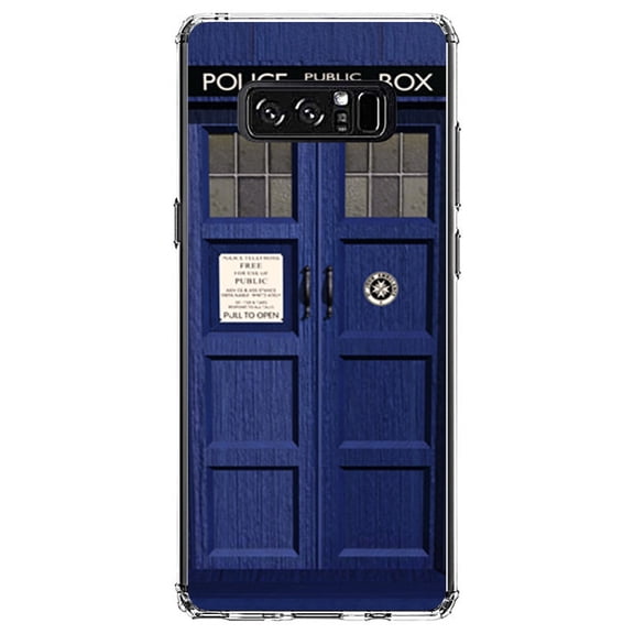 DistinctInk Clear Shockproof Hybrid Case for Samsung Galaxy Note 8 - TPU Bumper, Acrylic Back, Tempered Glass Screen Protector - London Police Call Box TARDIS