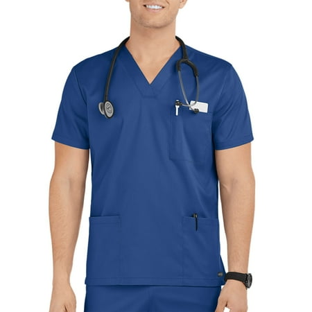 

TKing Fashion Mens Shirts Workwear Men s V-Neck Scrub Tops Mans Clothes Solid Color Tops Short Sleeve Shirts For Men(Blue S)