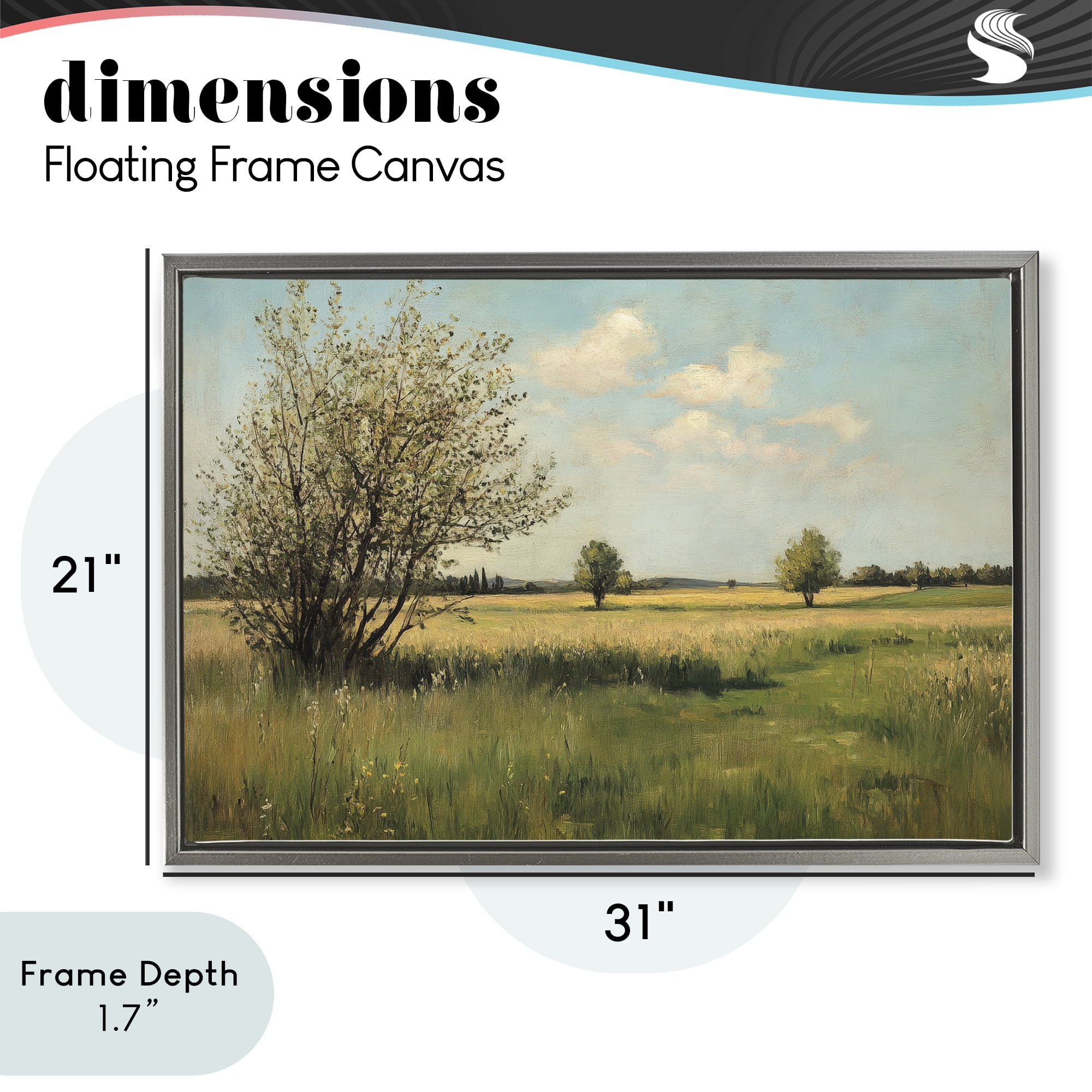 Stupell Industries Peaceful Meadow Under Serene Sky Gray Framed Floater Canvas Wall Art, design by Petal Prints Design