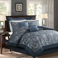 thumbnail image 2 of Regency Heights 8 Pieces Jacquard Comforter Set with Bedskirt and Decor Pillows, Queen, Navy, 2 of 9