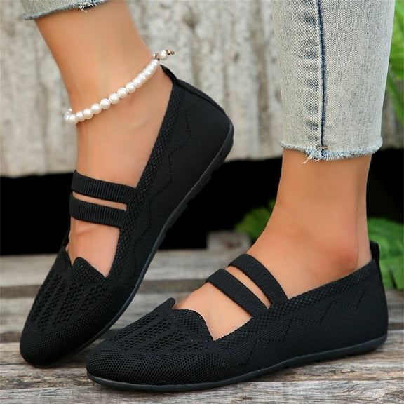 NOKIO Women's Flats Shoes Dress Shoes Round Toe Ballet Flats Comfortable Crochet Lace Black Flats Low Heel Summer Women Sneakers Mesh Breathable Comfortable Casual Shoes