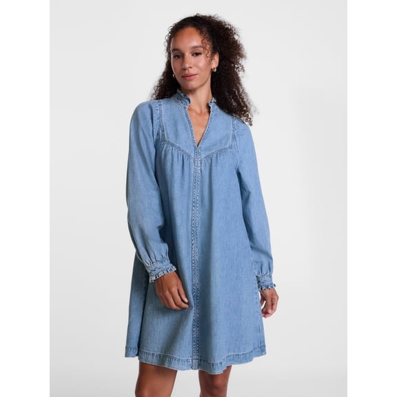 Scenario Women's Denim Mini Dress with Long Sleeves, Sizes XS-XXXL