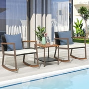 3 Pieces Patio Furniture Set, Outdoor Wicker Conversation Set, Patio Rattan Chair Set with Coffee Table, Modern Bistro Set for Garden Balcony Backyard Poolside
