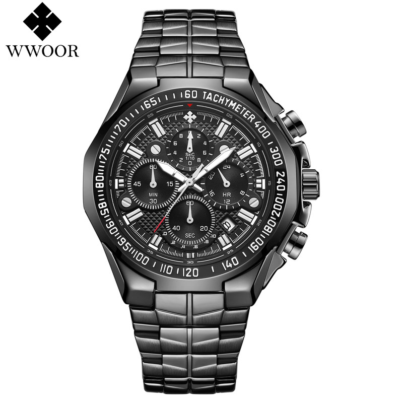 Men's Gold Watch Stainless Steel Waterproof Watches for Men Multifunctional Chronograph Analog Quartz Fashion Business Wristwatch Luminous with Date