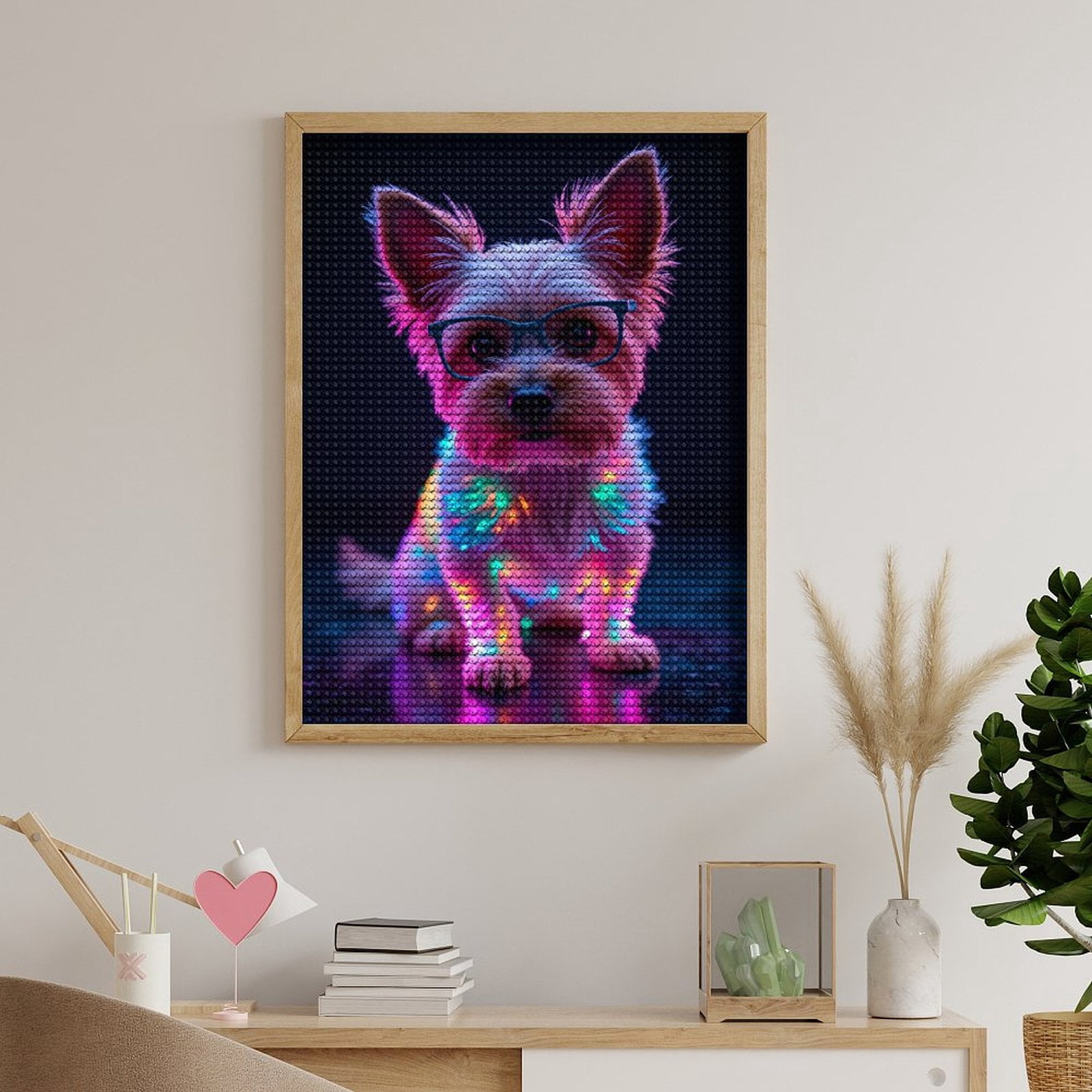 Diamond Art Kits for Adults, Puppy Neon Glasses Vibrant Lights 5D Diamond Painting Kits for Adults Beginners, DIY Full Drill Diamond Painting, Gem Art and Crafts 12x16
