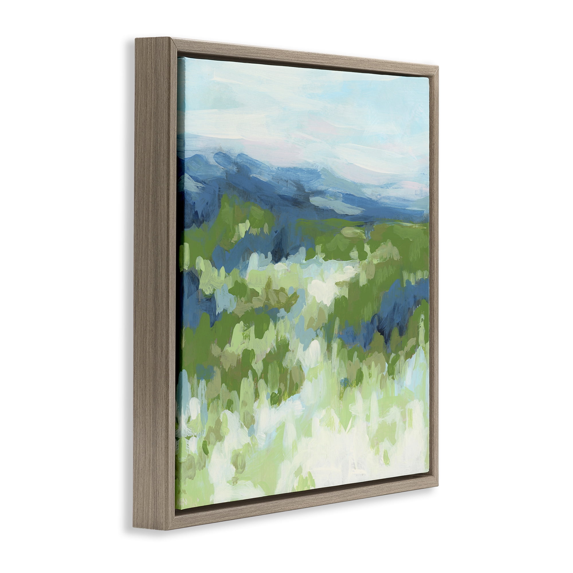 Stupell Industries Green Nature Abstraction Abstract Painting Brown Floater Framed Canvas Art Print Wall Art, 25 x 25
