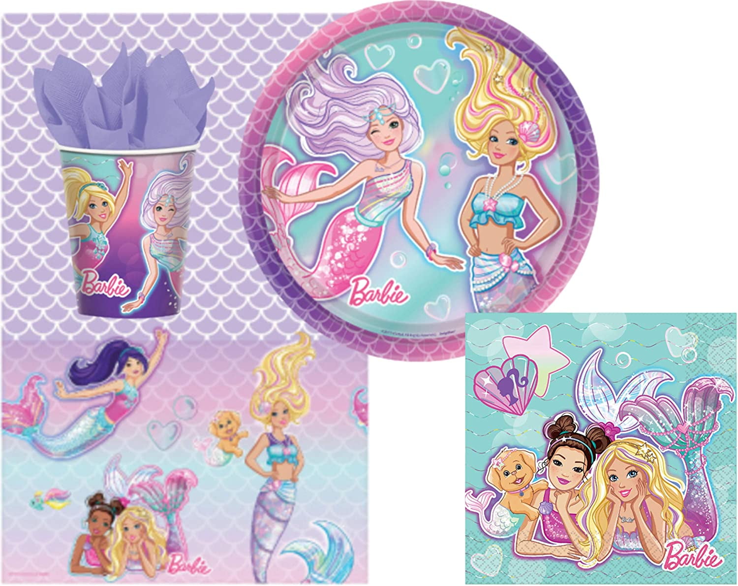 Barbie Mermaid Party Supplies: Bundle Includes Plates, Napkins and Cups