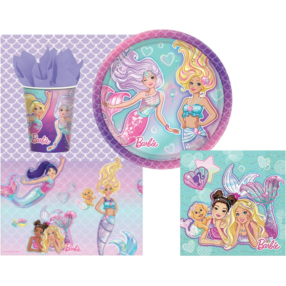 Barbie Mermaid Party Supplies: Bundle Includes Plates, Napkins and Cups