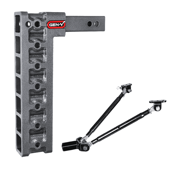 GEN-Y GH-507 MEGA-DUTY Adjustable 15" Drop Hitch with GH-0100 Stabilizer Kit for 2" Receiver - 16,000 LB Towing Capacity - 2,000 LB Tongue Weight