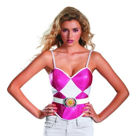 Disguise Sabans Mighty Morphin Power Rangers Pink Ranger Womens Adult Bustier Costume, Pink/White,