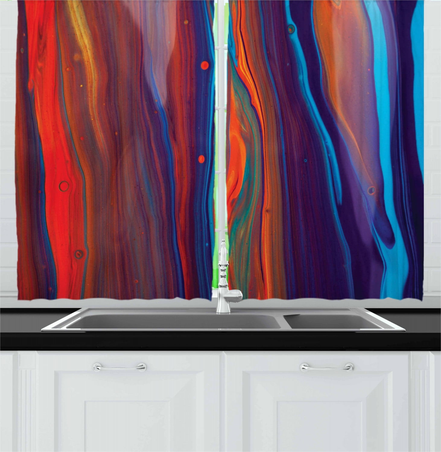 Colorful Curtains 2 Panels Set, Close up of Oil Painting Design
