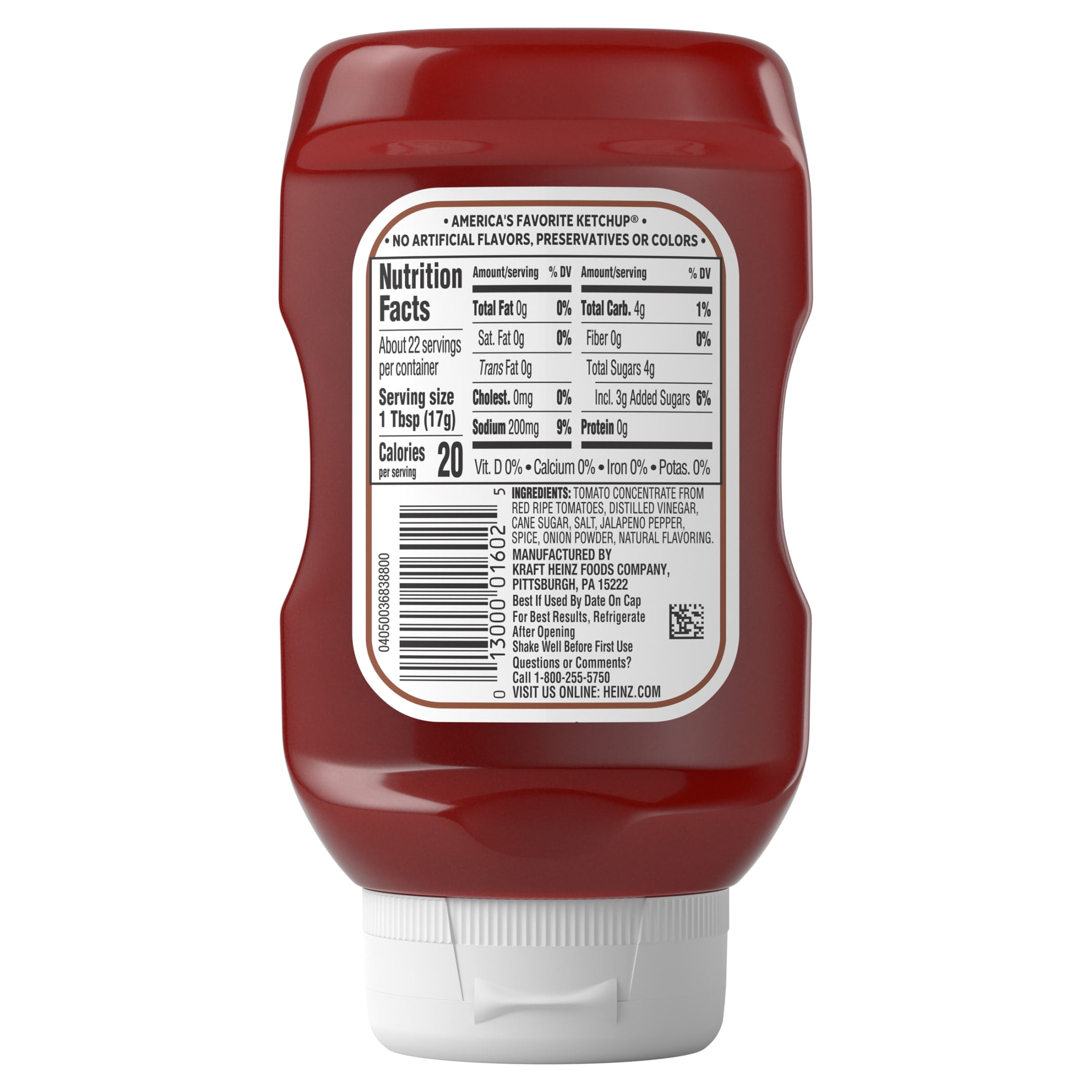 Heinz Spicy Simply Tomato Ketchup Blended with Jalapeno With All Natural Ingredients Inverted Squeeze Bottle, 1 Bottle, for Easy Sharing and Easy Serving, No High-Fructose Corn Syrup,13.5 oz