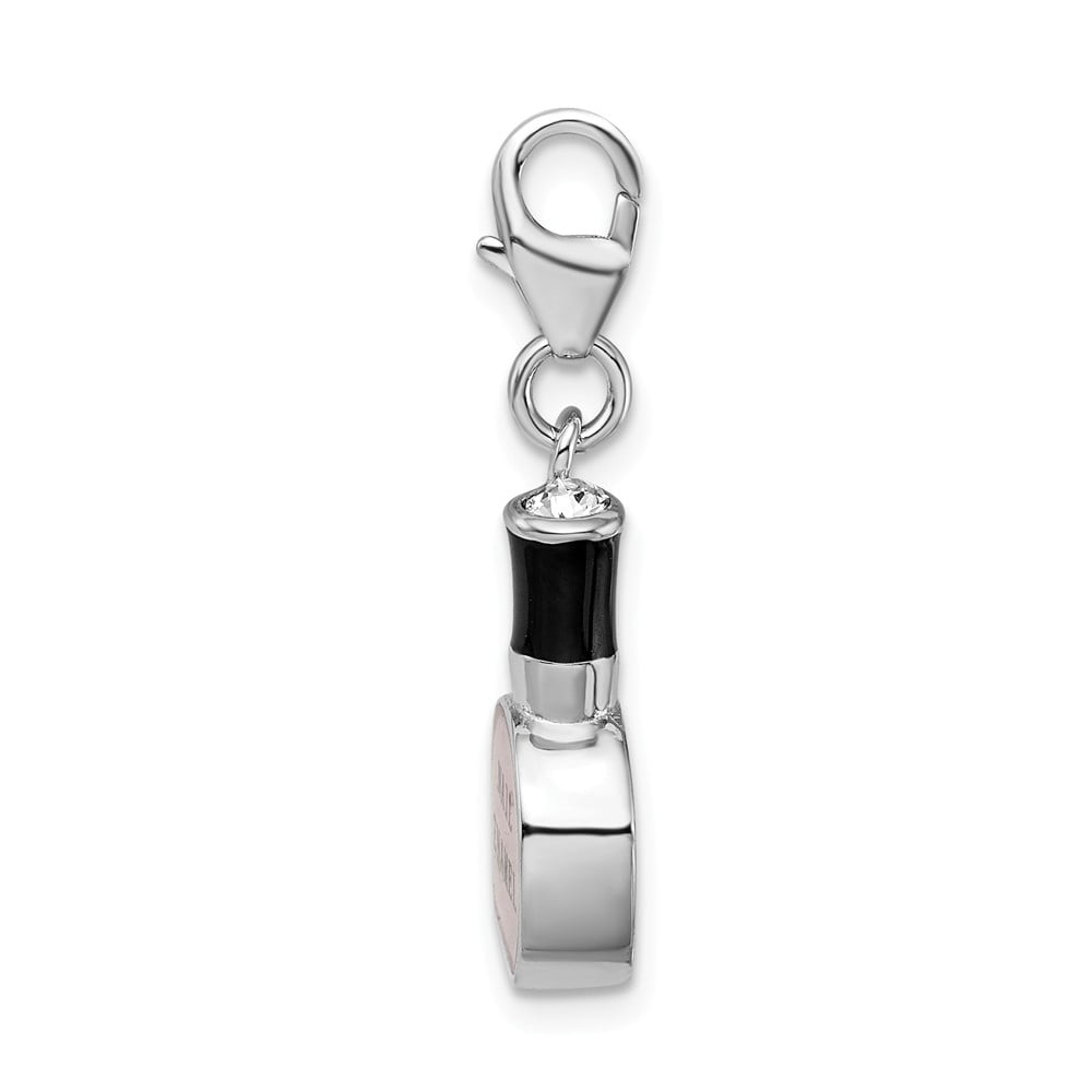 White Sterling Silver Charm Pendant Pink 18 mm 10 Rh Enamel Nail Polish Bottle With Lobster Clasp