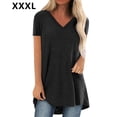 thumbnail image 1 of Camiseta casual con cuello en V superior para mujer, tela de verano suelta de lino y algodón, negro, 3XL Vogacara  AP001830-14, 1 of 7