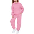 thumbnail image 2 of XIMIN Boys and Girls Velvet Sweatsuit Set, Athletic 2 Piece Outfit with Preppy Hoodie and Sweatpants, Fall Winter Warm Tracksuit (Pink, 15-16 Years), 2 of 7