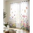 thumbnail image 5 of Wild Flowers Sheer Curtains 84 Inch Length 2 Panels Set for Living Room/Bedroom, Spring Butterfly Watercolor Country Floral Kitchen Curtains Grommet Semi-Sheer Curtains Window Treatments 42"x84"x2, 5 of 7