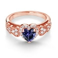thumbnail image 3 of Gem Stone King 18K Rose Gold Plated Silver Blue Iolite and White Moissanite Halo Ring for Women | 0.76 Cttw | Heart Shape 6MM | Gemstone Birthstone | Size 6, 3 of 6