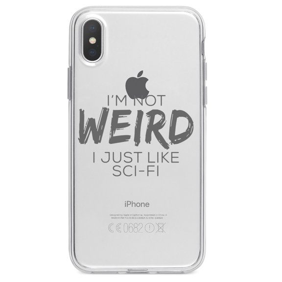 DistinctInk Clear Shockproof Hybrid Case for iPhone XS Max (6.5" Screen) - TPU Bumper Acrylic Back Tempered Glass Screen Protector - I'm Not Weird, I Just Like Sci-Fi