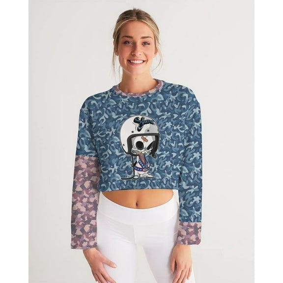 Camo Blue X Skull Women's Cropped Sweatshirt