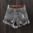 thumbnail image 2 of Women's Summer Solid High Waist Sexy Perforated A Wide Leg Denim Shorts, 2 of 2