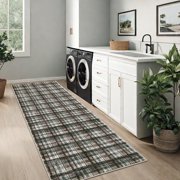 Washable Runner Rug 2x6ft Plaid Farmhouse Indoor Carpet, Non-Slip Backing, Ultra Soft Low Pile for Kitchen Laundry Room