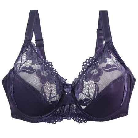 Savings SMihono Sexy Lace Bra for Women Push Up Everyday Bras Sheer Balconette Breathable Bras Wireless Unlined Soft Bralettes Purple 95
