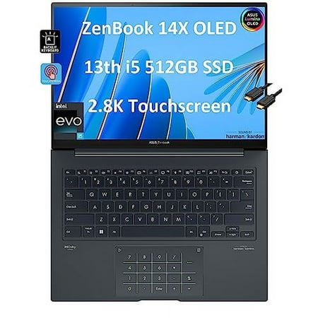 Asus ZenBook 14 14X OLED 14.5/inch QHD+(2880x1800)120HzTouchscreen(Intel 13th Gen i5-13500H(Beat i7-1250U),8GB RAM,512GB SSD)Business Laptop,NumberPad,Backlit,Webcam,IST HDMI,Win 11 Home Inkwell Gray