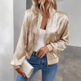 thumbnail image 2 of (One) Women's Metal Bomber Jacket Lightweight Zipper Long Sleeve Fashion Jacket, 2 of 6