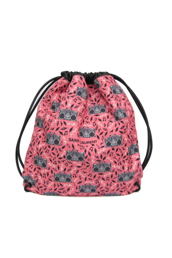 Pre-Owned Saint Laurent Teddy Drawstring Bag 553919 Men,Women Leather,Canvas Backpack Black,Pink
