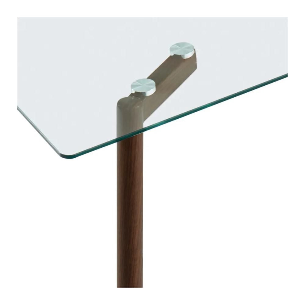 Modern Rectangular Dining Table with Sleek Tempered Glass Top, Walnut-Style Metal Legs, Perfect for 4 People