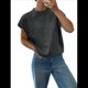 thumbnail image 3 of Suéter Acanalado para Mujer, Cuello Redondo, Corta, Corte Holgado, Tejido Floral, Tops Tipo Jersey. Gris M, 3 of 8