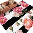 thumbnail image 2 of Pink Peony Washable Living Room Rugs 5'x8', Flowers Black And White Stripes Low Pile Throw Large Area Rug Non-Slip Sturdy Edge Binding Carpet for Living Room Kitchen Office, 2 of 9
