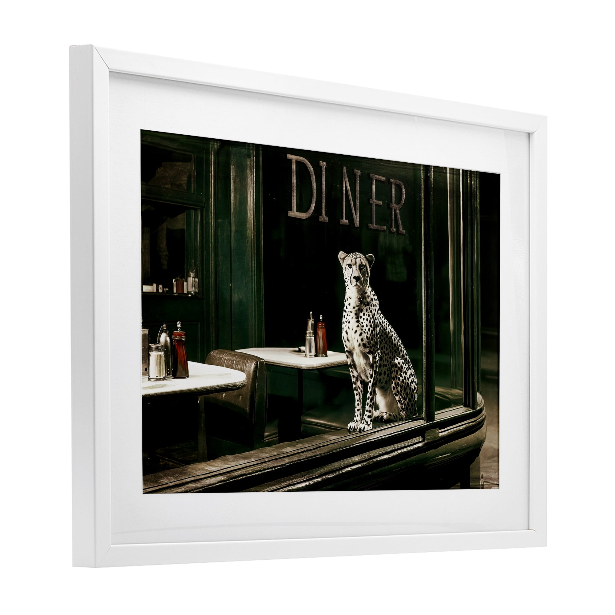 Stupell Industries Diner Sentry Leopard White Framed Print Under Glass, design by Annabelle Hall