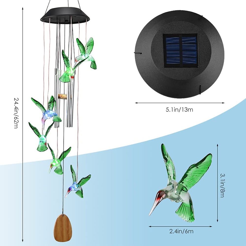 Wind Chimes, Hummingbird Solar Wind Chime Lights, Waterproof for Outside, Patio, Garden
