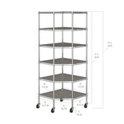 Seville Classics 6-Tier NSF Corner Shelving /w Wheels and 6 Bonus Shelf Liners, 28 D x 28 W x 72 H