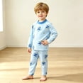thumbnail image 4 of Amidoa Boys 2 Piece Outfits Fall Winter Clothes Print Soft Long Sleeve Top and Casual Pants Kids Clothing Sets Size Blue 90, 4 of 7
