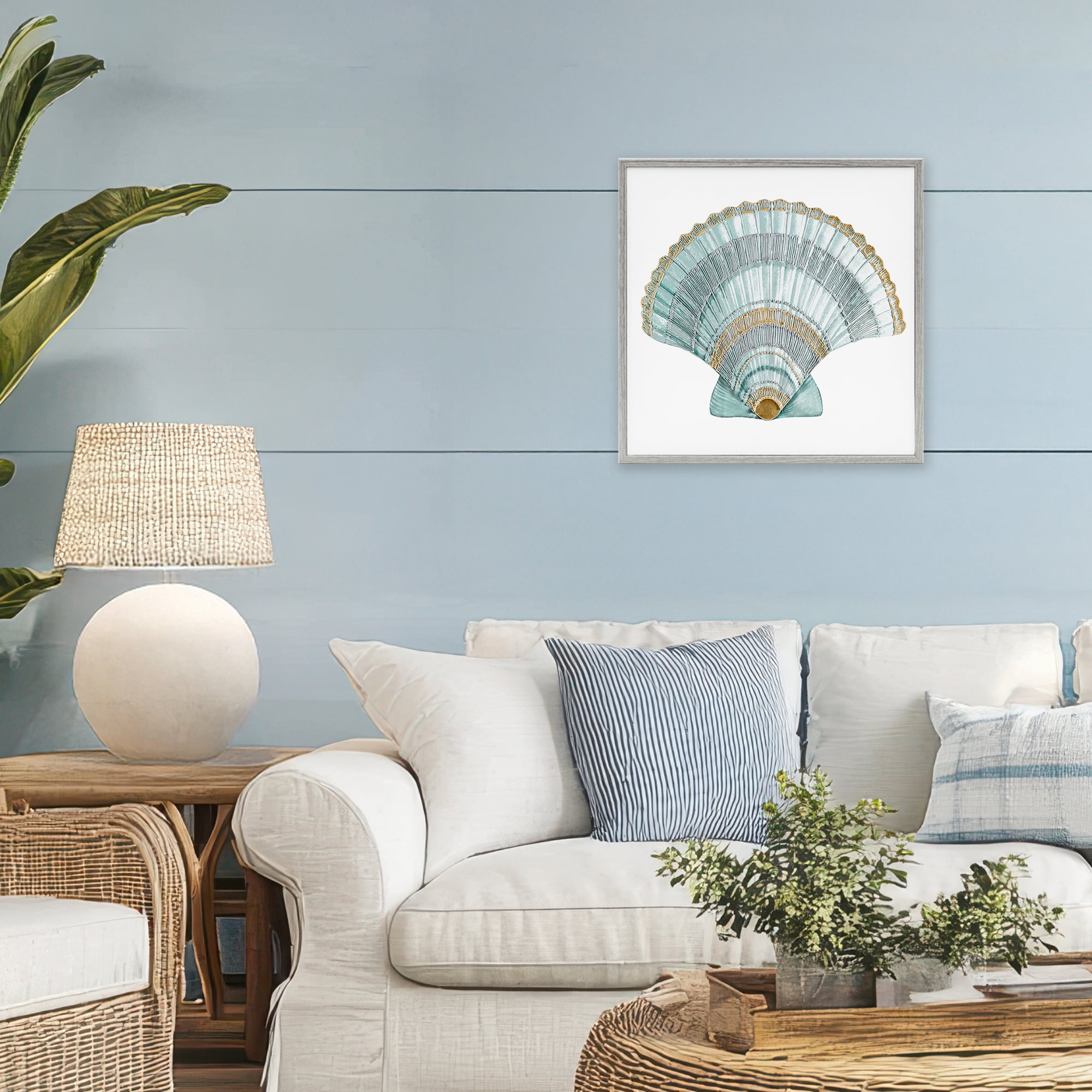 Stupell Industries Regal Shells Scallop Gray Framed Giclee Art, design by Lorenzo Collective