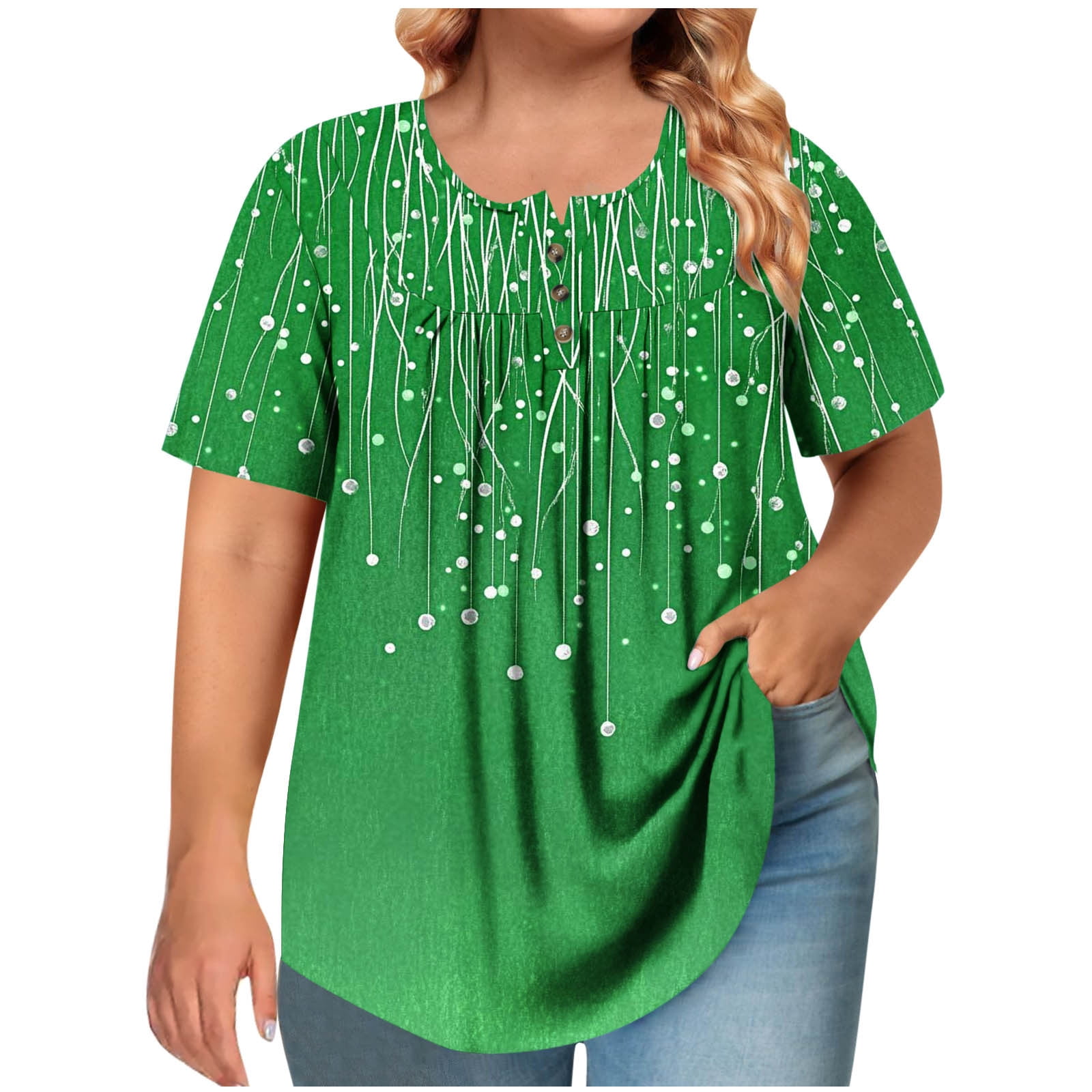 Cinvoph T-Shirts d'Été Grande Taille pour Femmes Col Rond Imprimé Manches Courtes Hauts Décontractés Blouses de Bureau Amples