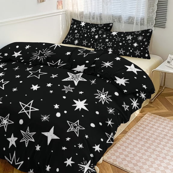 Moon And Star Print Duvet Cover Set Bedding Set Polyester Quilt Cover for Bedroom Decoration