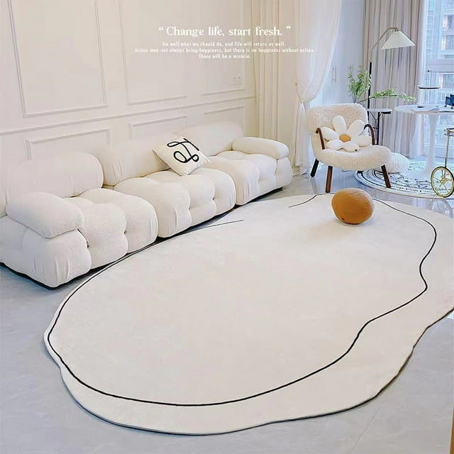 Alfombra de cachemira fresca con nubes de felpa color crema para sala de estar, alfombra de noche de forma especial para dormitorio de niña