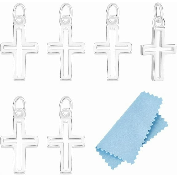 6Pcs 925 Sterling Silver Pendants Cross Charms with 925 Stamp Silver 12.5x7x1.4mm Hole: 1.8mm