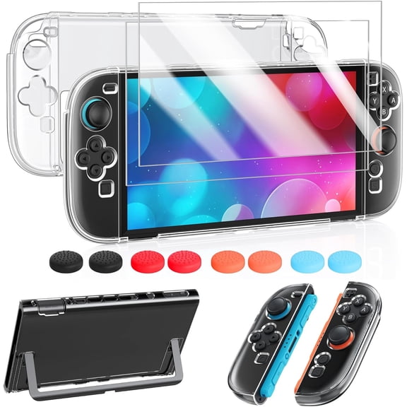 Clear Protective Case for Switch 2(2025), Transparent Slim Hard Shell for Switch 2 Accessories, Scratch&Shock Protection Cover for Joycon 2 with Screen Protector, 8 Thumb Grip