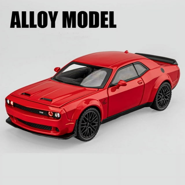 1:32 Dodge Challenger SRT Alloy Sports Car Model Simulation Diecast Metal Toy Muscle Car Model Sound and Light Children Toy Gift Red