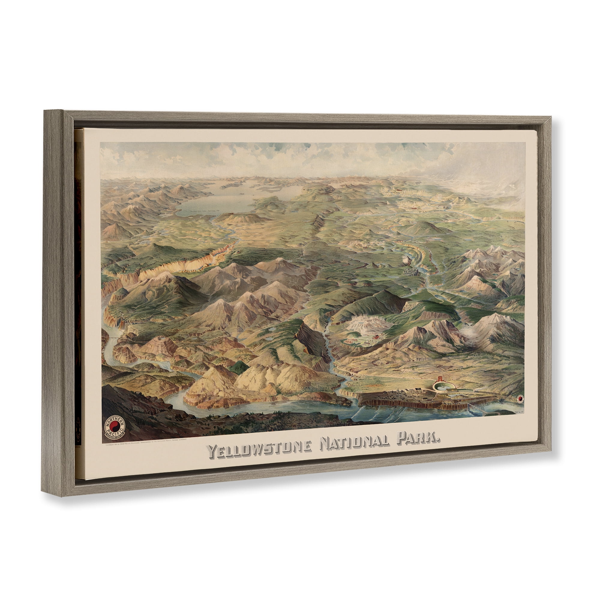 Stupell Industries Vintage Yellowstone Park Landscape Painting Brown Floater Framed Art Print Wall Art, 25 x 17