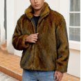 thumbnail image 2 of ZUKMRJPC Men's Vintage Faux Fur Coat Zipper Lapel Warm Soft Comfy Winter Cardigans Coats Long Sleeve Loose Fit Lapel Thick Jacket, 2 of 7