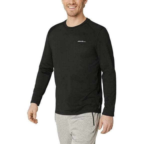 Eddie Bauer Men's Crewneck Moisture Wicking Long Sleeve T-Shirt (Black, Large)