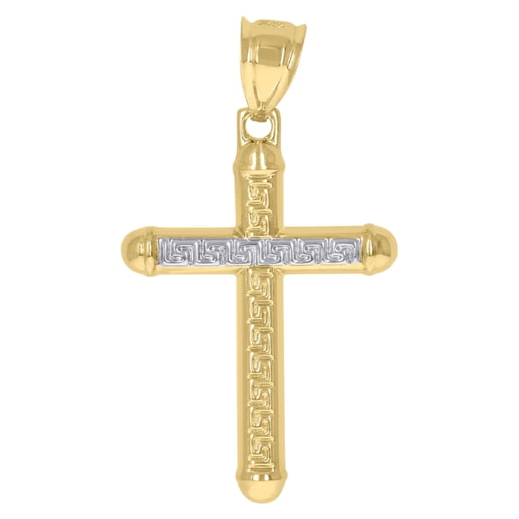 10kt Real Gold Two-Tone Mens Cross Religious Charm Pendant