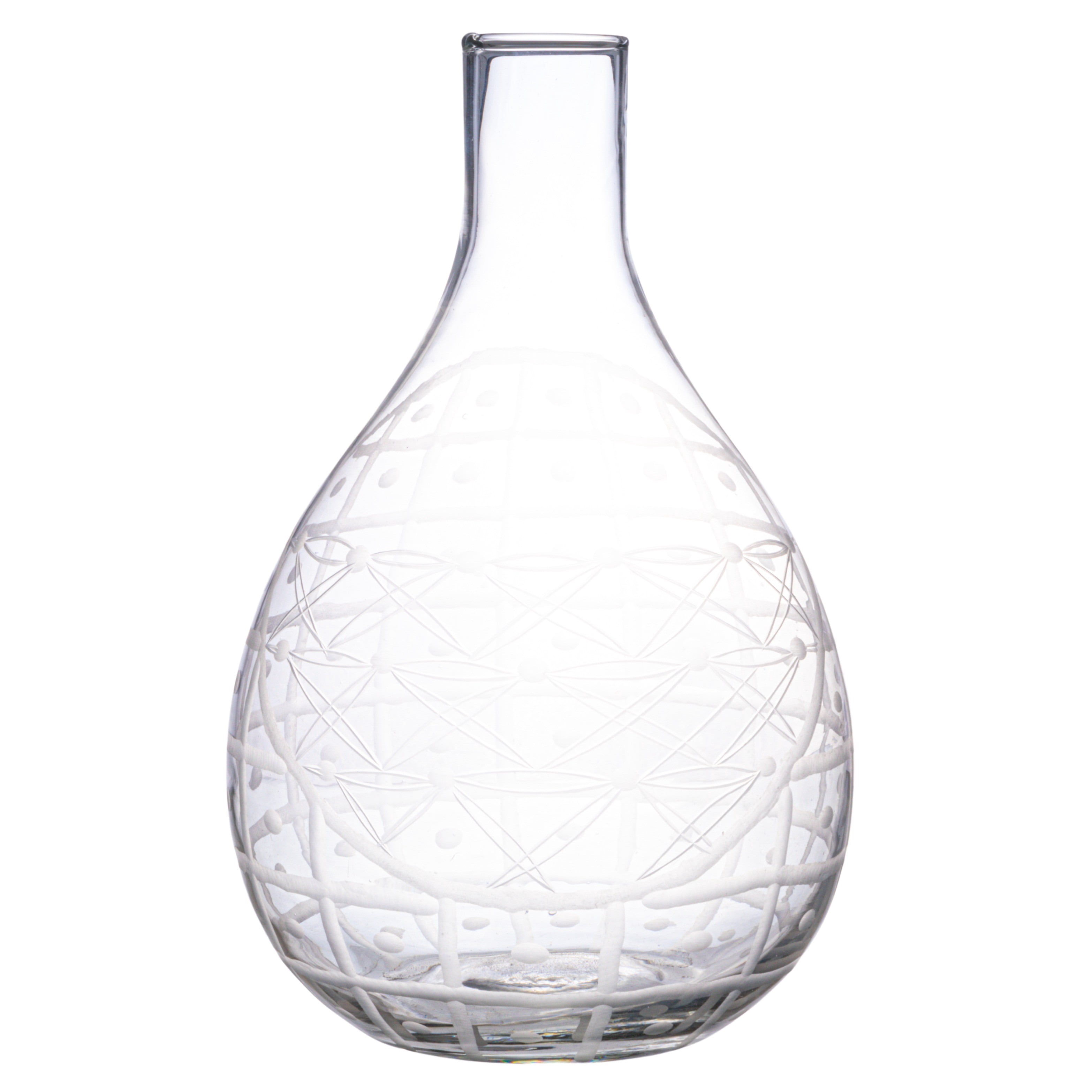 Bloomingville Round Hand-Blown Etched Reclaimed Glass Pitcher, Clear