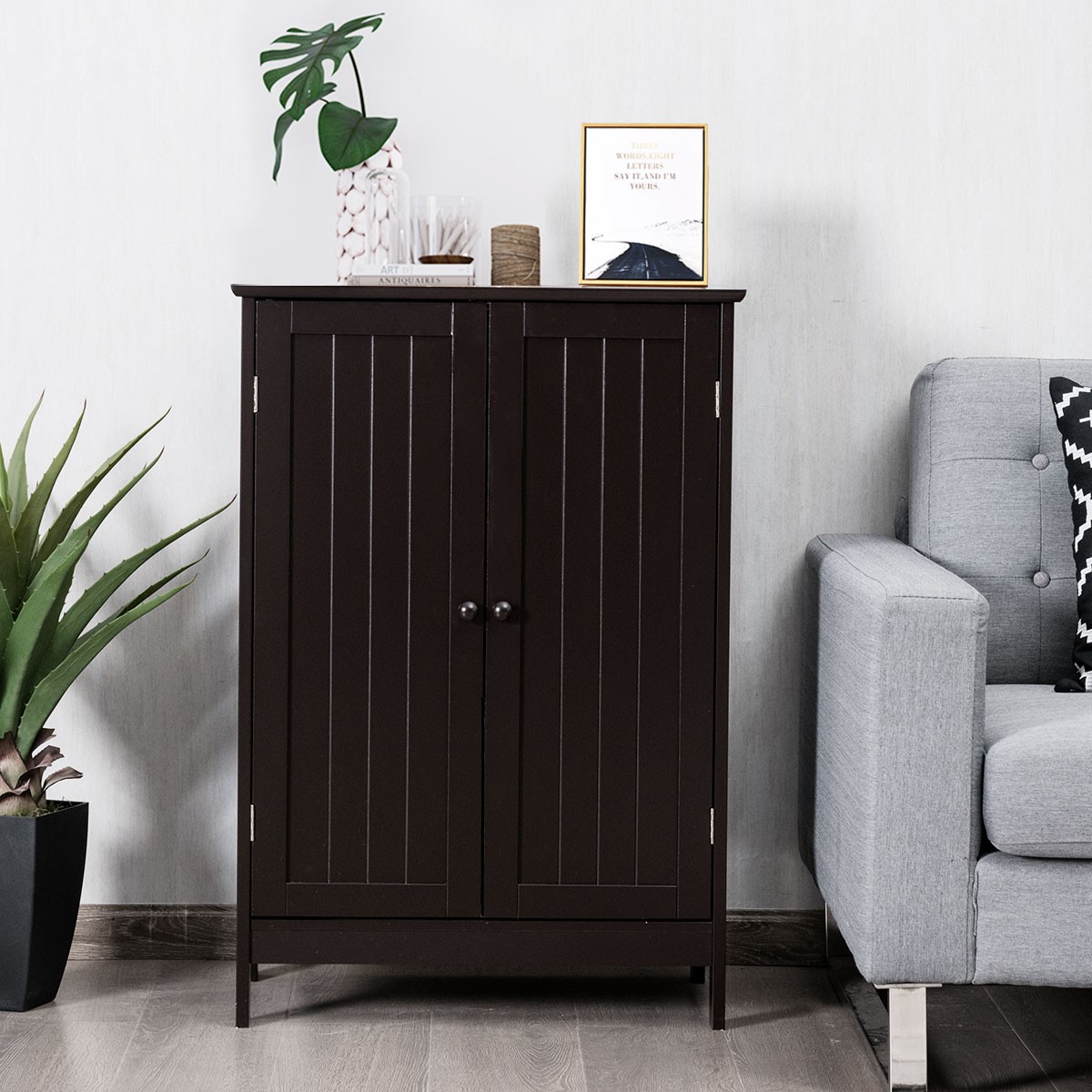 RTYJGD bathroom floor standing storage cabinet, double door bathroom storage cabinet, MDF waterproof storage cabinet suitable for bathroom bedrooms 23.5  14  34 inches