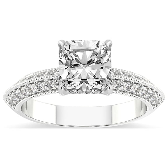 Cushion Shape 2 Carat IGI Certified Lab Grown Diamond Ring | 14K White Gold | Dua Side Stone Knife Edge Lab Diamond Ring | FG-VS1-VS2 Quality Friendly Diamonds
